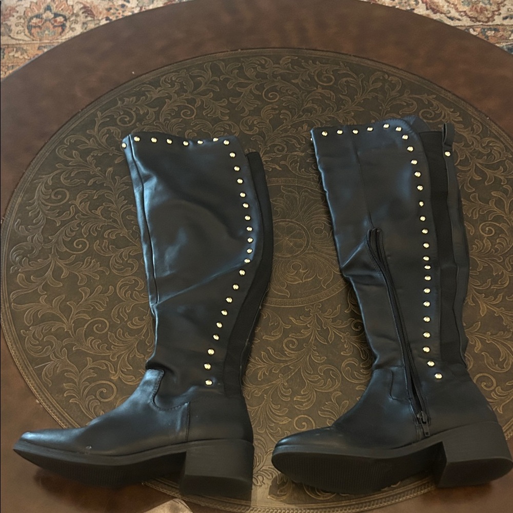 Steve Madden Black Over the Knee Boots with Gold Studs
